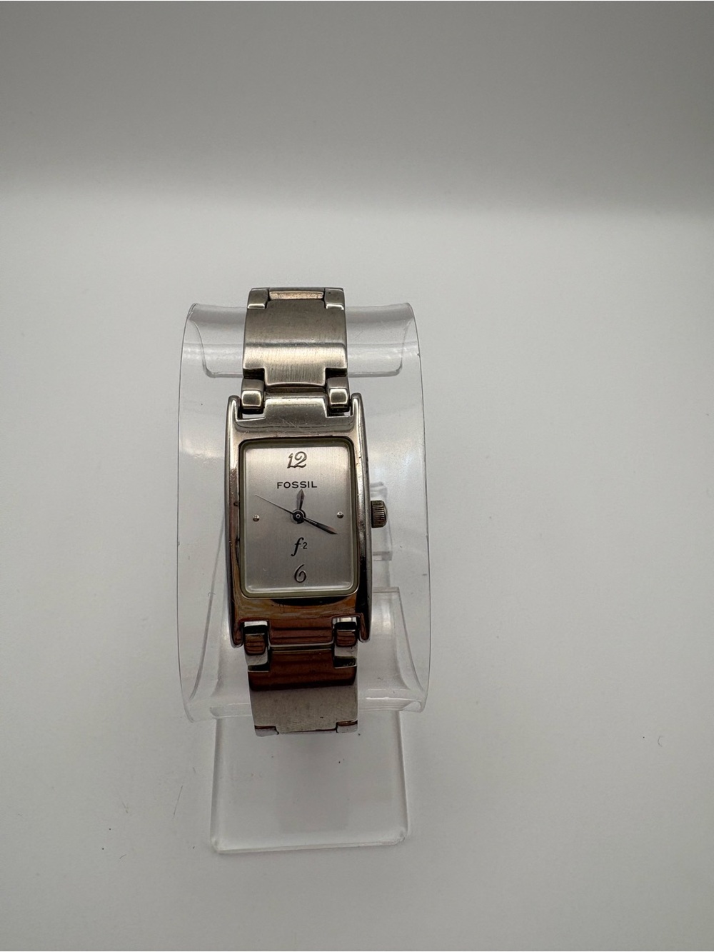 Fossil F2 Stainless Steel Silver Rectangular Bracelet Watch New Battery Works!